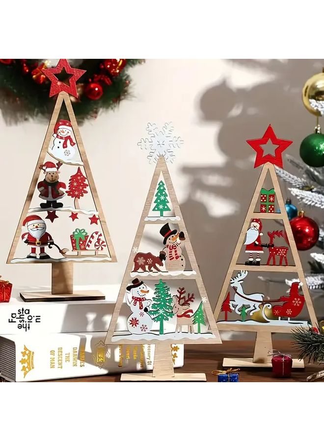 Snowman Wooden Christmas Desktop Ornament 3D Santa Claus Reindeer Holiday Home Decor - Image 1